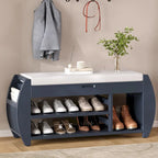 Multifunctional Storage Bench with Cushion and Curved Side Panel for Entrance and Living Room