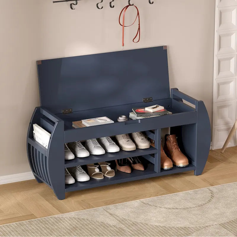 Storage Bench with Cushion and Curved Side Panels