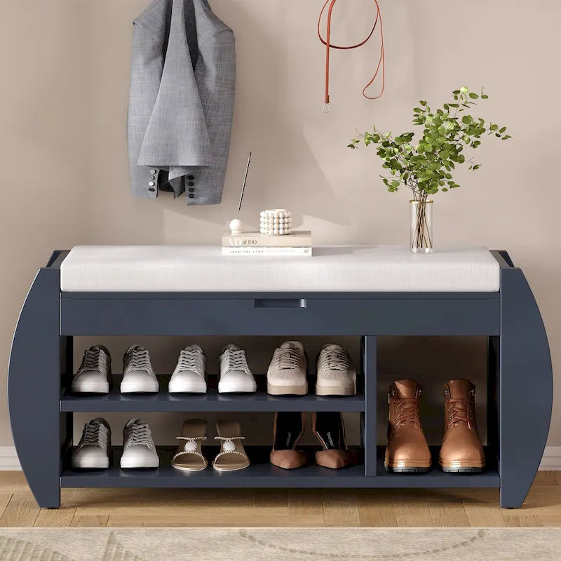Storage Bench with Cushion and Curved Side Panels