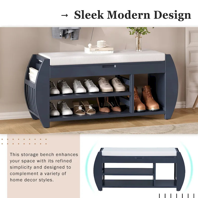 Storage Bench with Cushion and Curved Side Panels