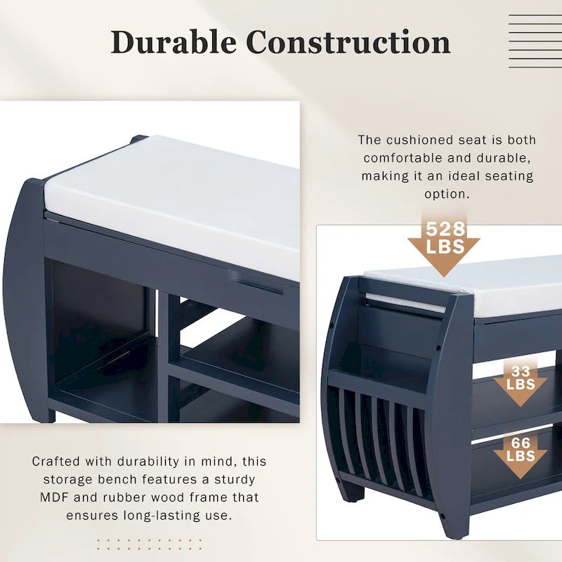 Storage Bench with Cushion and Curved Side Panels