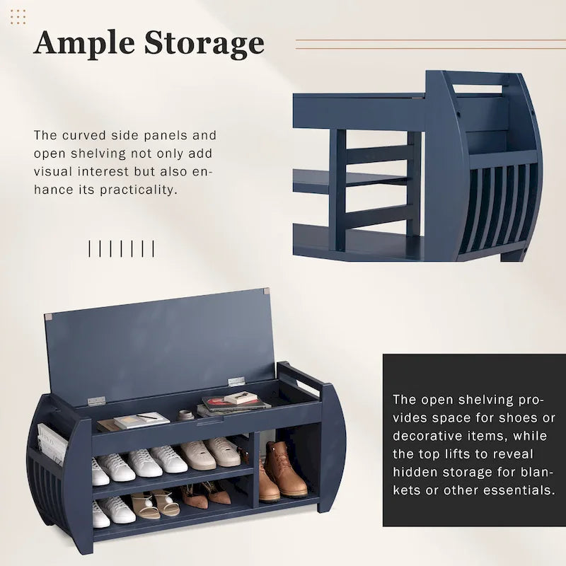 Storage Bench with Cushion and Curved Side Panels