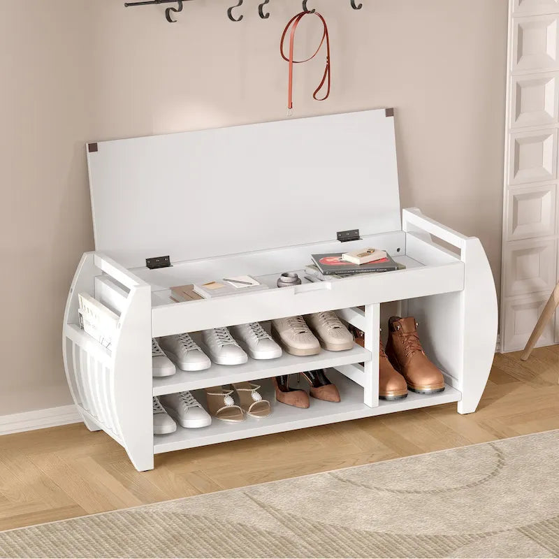 Storage Bench with Cushion and Curved Side Panels
