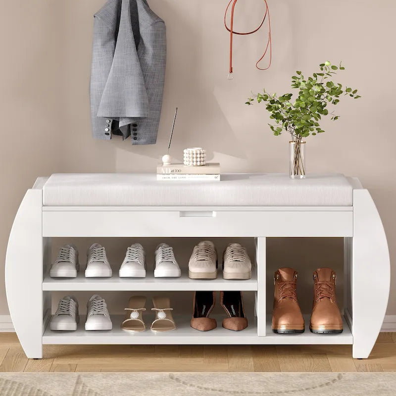 Storage Bench with Cushion and Curved Side Panels