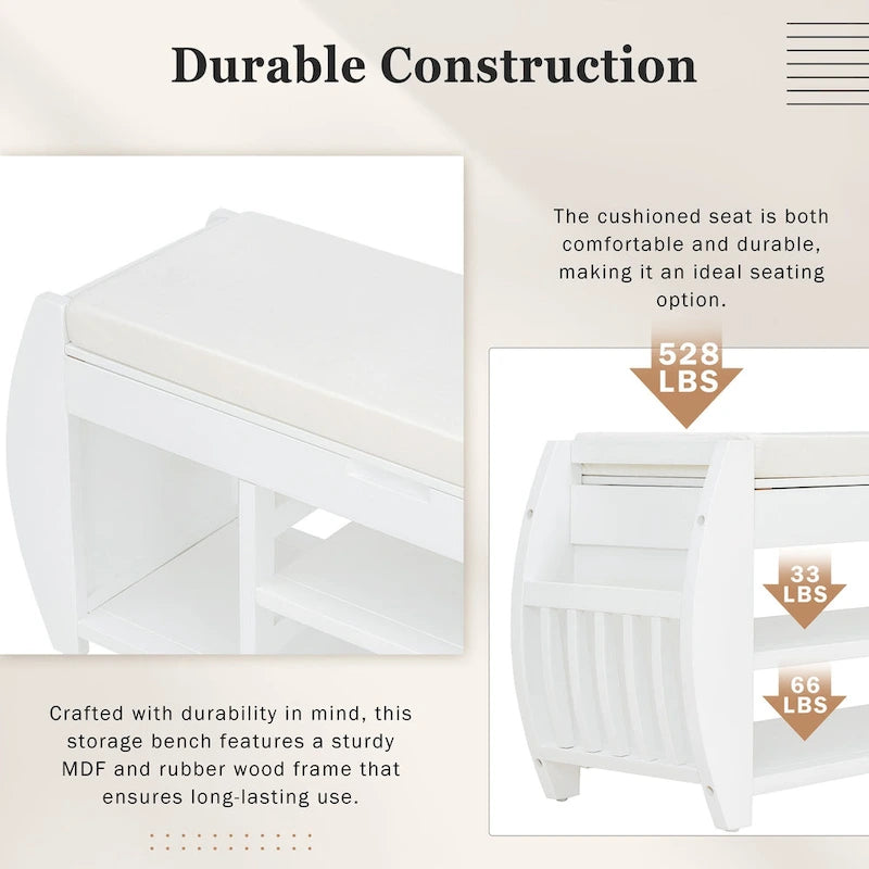 Storage Bench with Cushion and Curved Side Panels