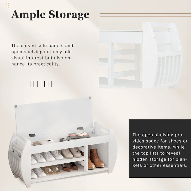 Storage Bench with Cushion and Curved Side Panels