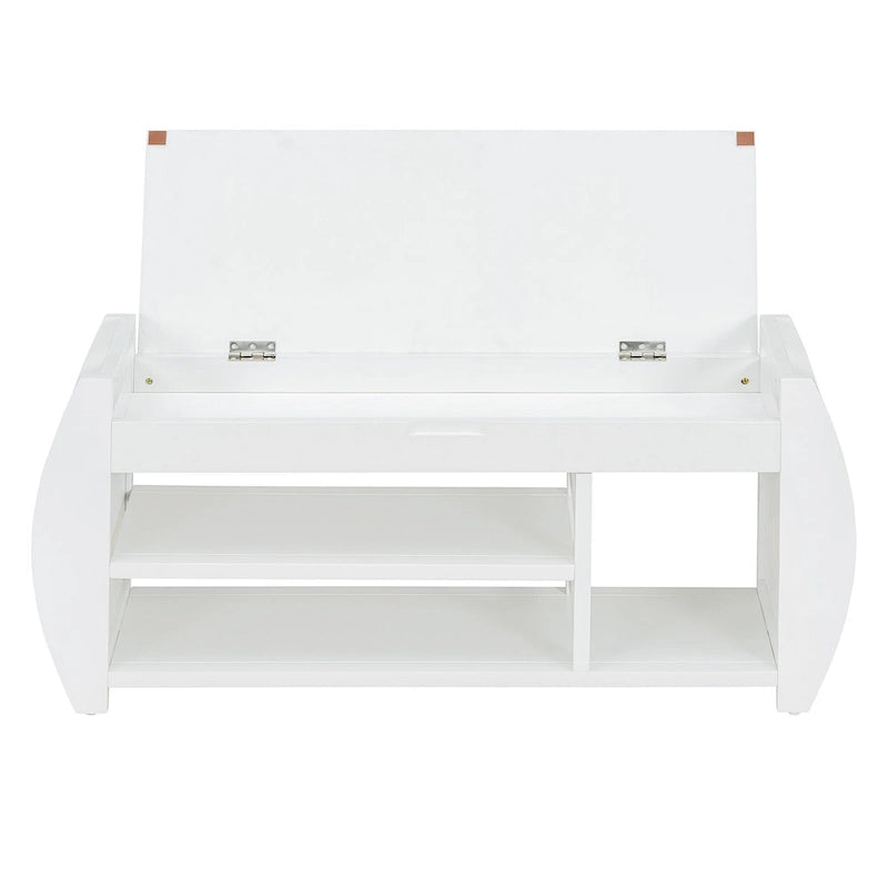 Storage Bench with Cushion and Curved Side Panels