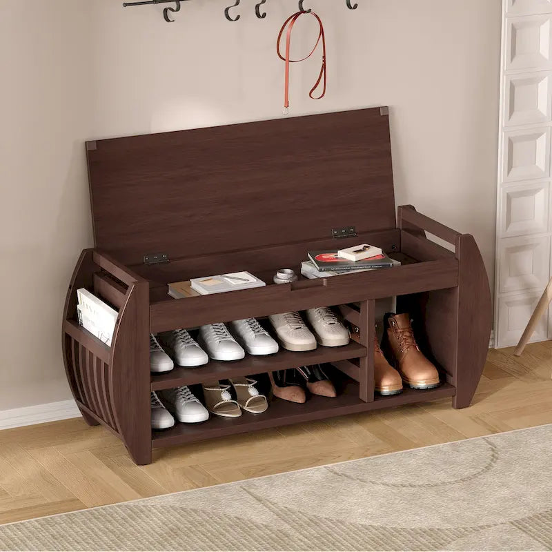 Storage Bench with Cushion and Curved Side Panels