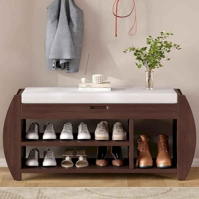 Storage Bench with Cushion and Curved Side Panels