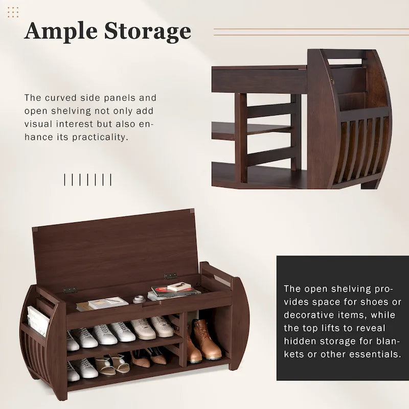 Storage Bench with Cushion and Curved Side Panels