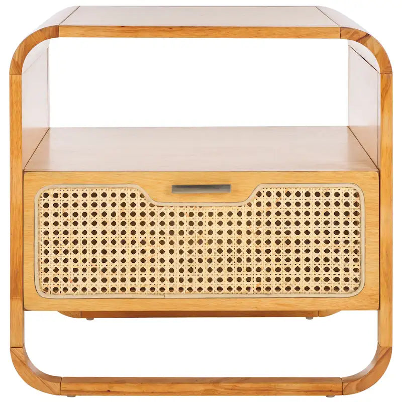 1-Drawer Nightstand with Rattan Panel and Open Shelf