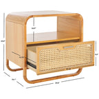 1-Drawer Nightstand with Rattan Panel and Open Shelf