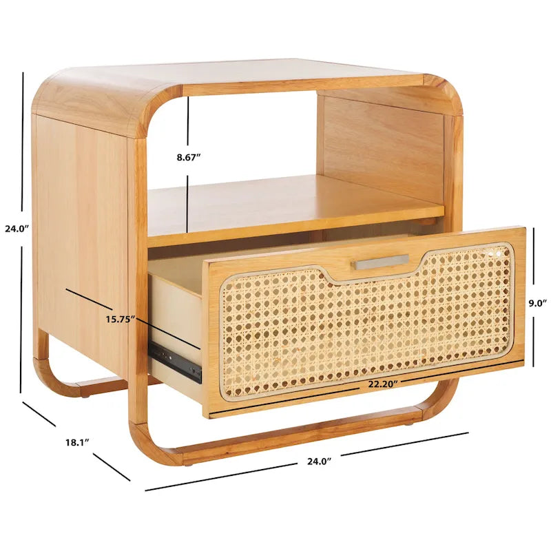 1-Drawer Nightstand with Rattan Panel and Open Shelf