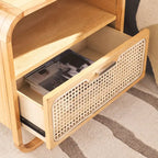 1-Drawer Nightstand with Rattan Panel and Open Shelf