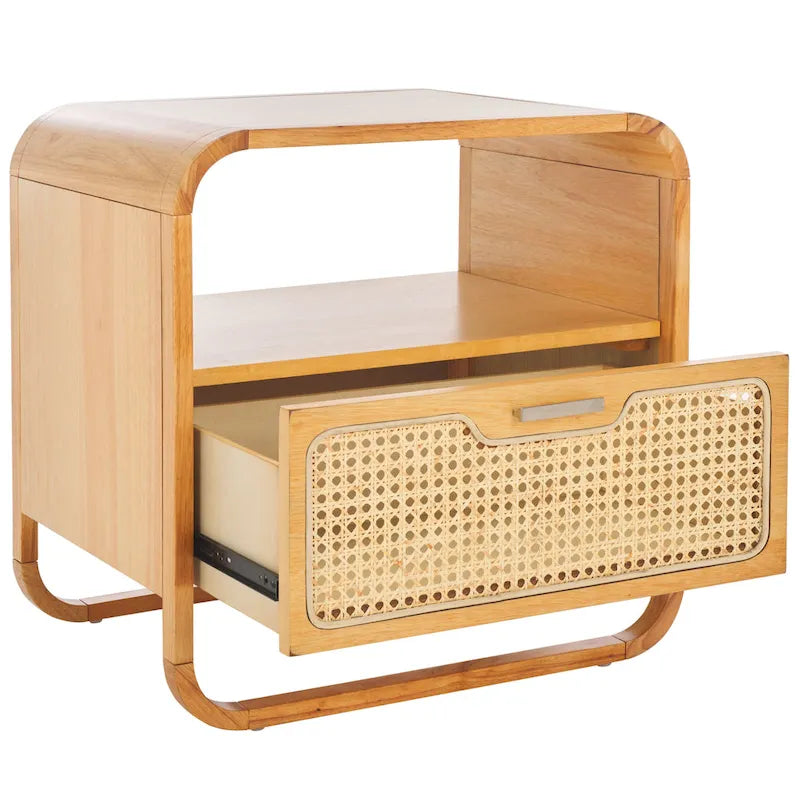 1-Drawer Nightstand with Rattan Panel and Open Shelf