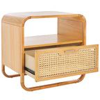 1-Drawer Nightstand with Rattan Panel and Open Shelf