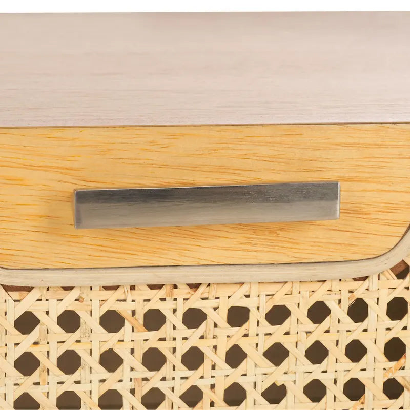 1-Drawer Nightstand with Rattan Panel and Open Shelf