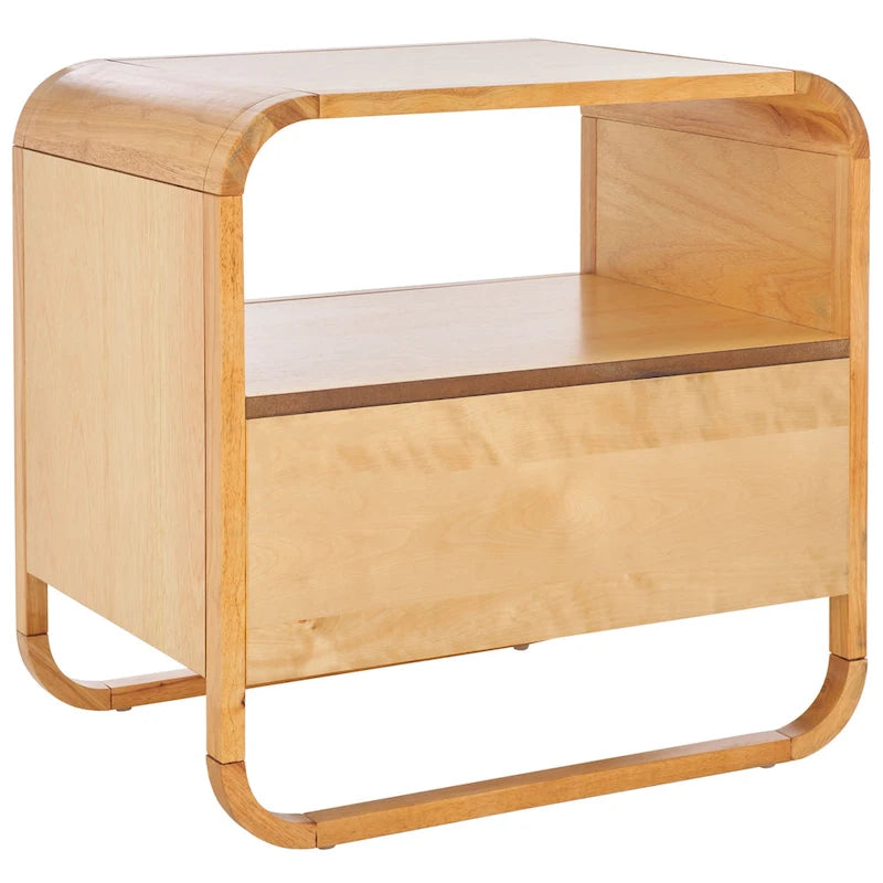 1-Drawer Nightstand with Rattan Panel and Open Shelf