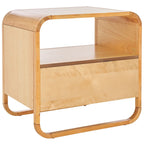 1-Drawer Nightstand with Rattan Panel and Open Shelf