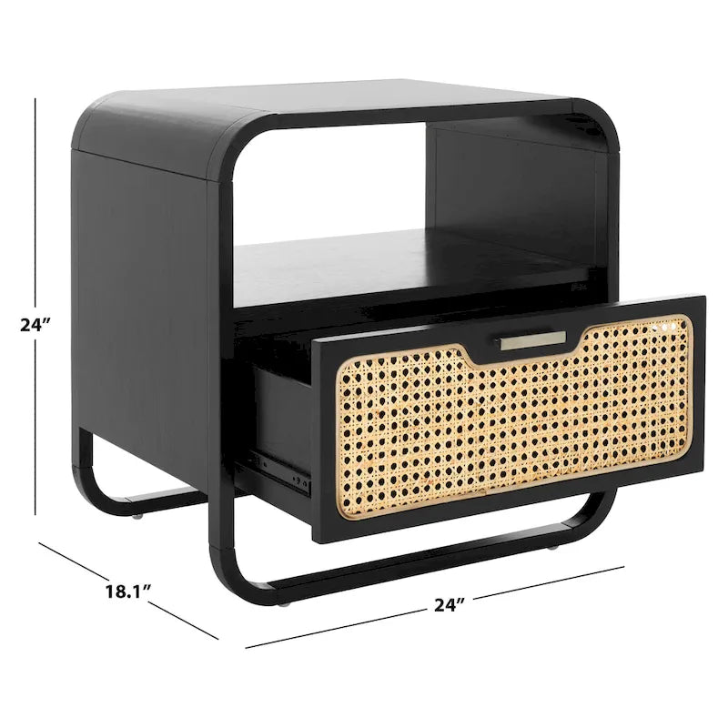 1-Drawer Nightstand with Rattan Panel and Open Shelf