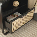 1-Drawer Nightstand with Rattan Panel and Open Shelf