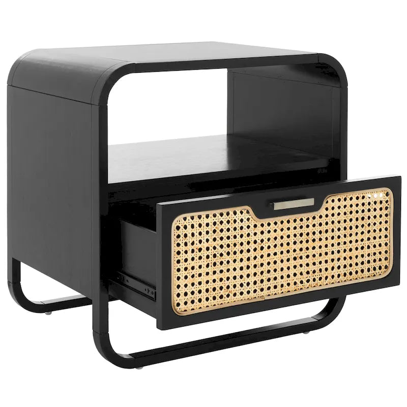 1-Drawer Nightstand with Rattan Panel and Open Shelf