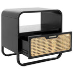 1-Drawer Nightstand with Rattan Panel and Open Shelf