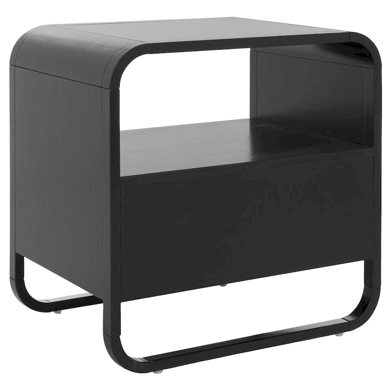 1-Drawer Nightstand with Rattan Panel and Open Shelf