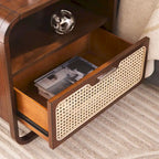 1-Drawer Nightstand with Rattan Panel and Open Shelf