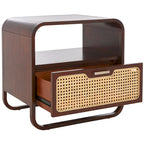 1-Drawer Nightstand with Rattan Panel and Open Shelf