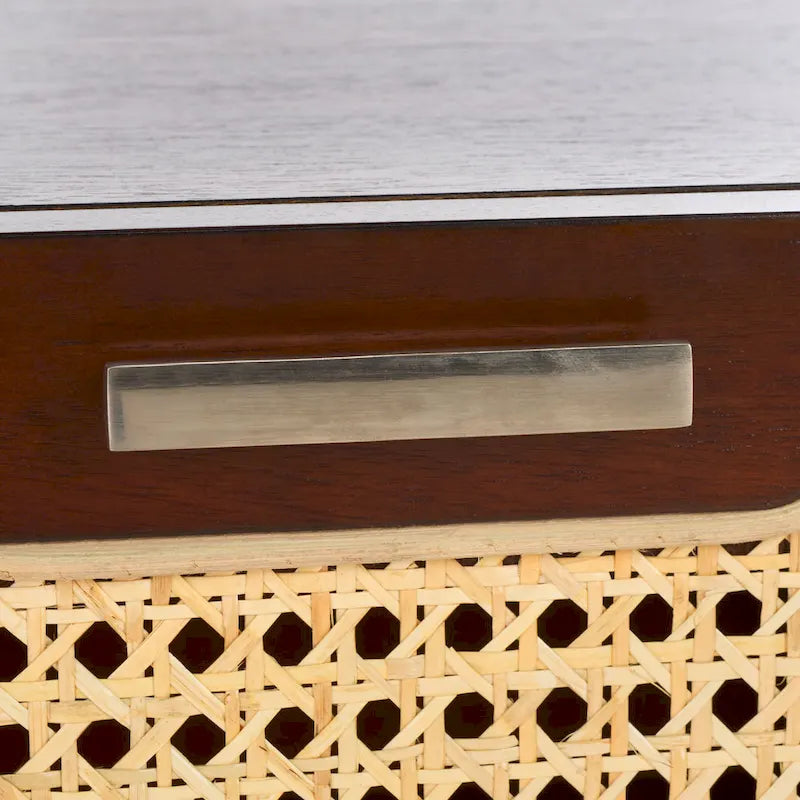 1-Drawer Nightstand with Rattan Panel and Open Shelf