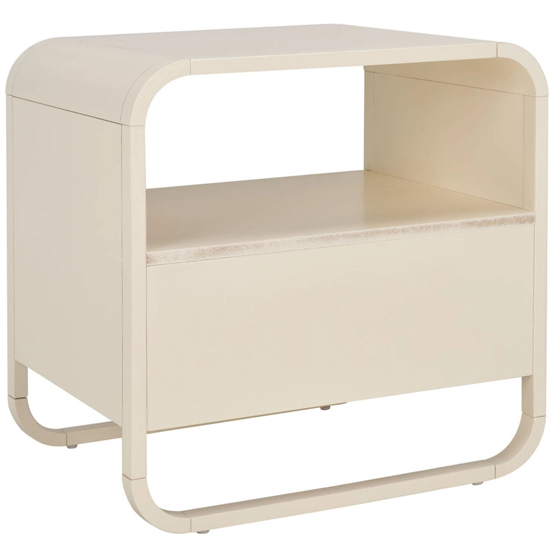 1-Drawer Nightstand with Rattan Panel and Open Shelf