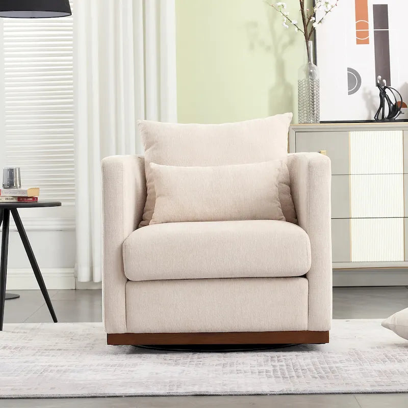 Chenille Swivel Barrel Chair with Metal Base
