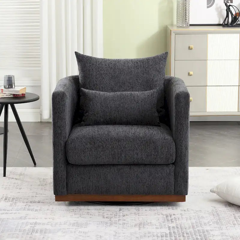 Chenille Swivel Barrel Chair with Metal Base