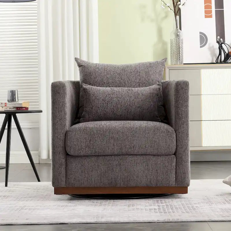 Chenille Swivel Barrel Chair with Metal Base
