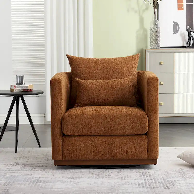 Chenille Swivel Barrel Chair with Metal Base