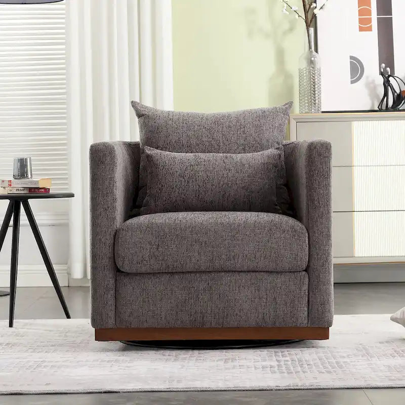 Chenille Swivel Barrel Chair with Metal Base