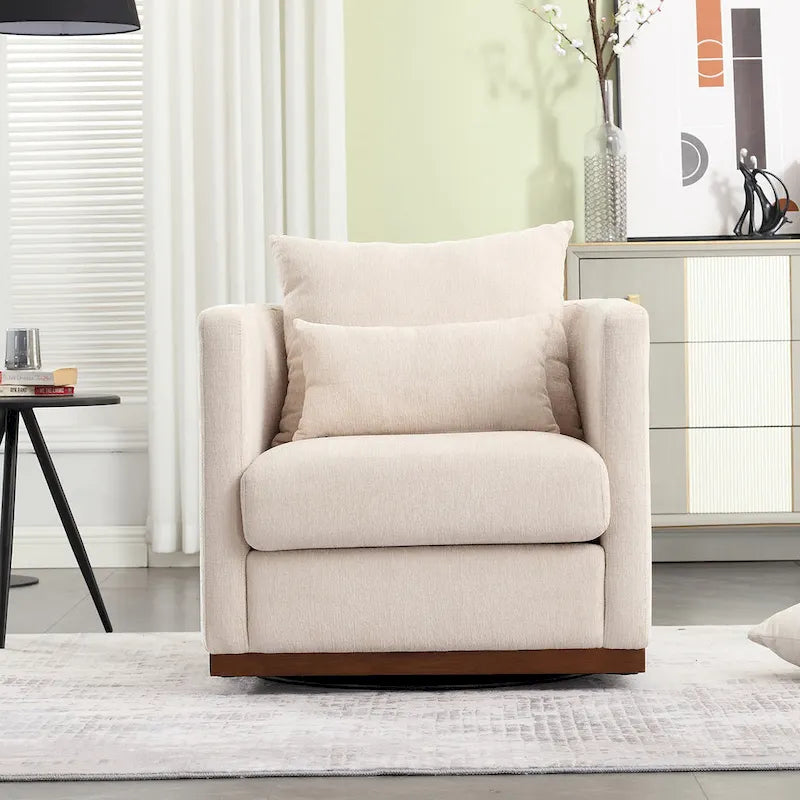 Chenille Swivel Barrel Chair with Metal Base
