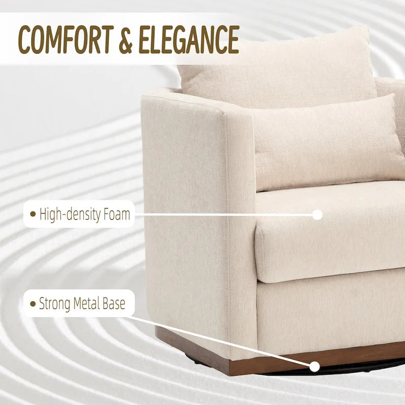 Chenille Swivel Barrel Chair with Metal Base