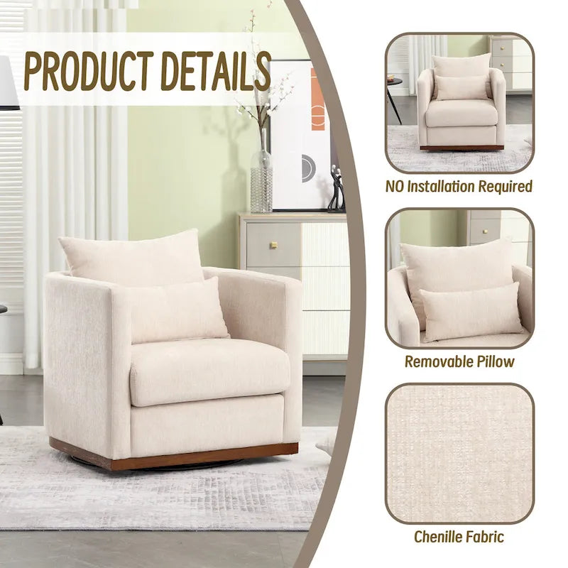Chenille Swivel Barrel Chair with Metal Base