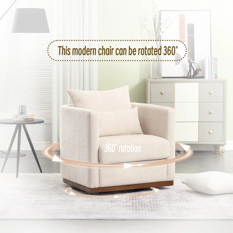 Chenille Swivel Barrel Chair with Metal Base