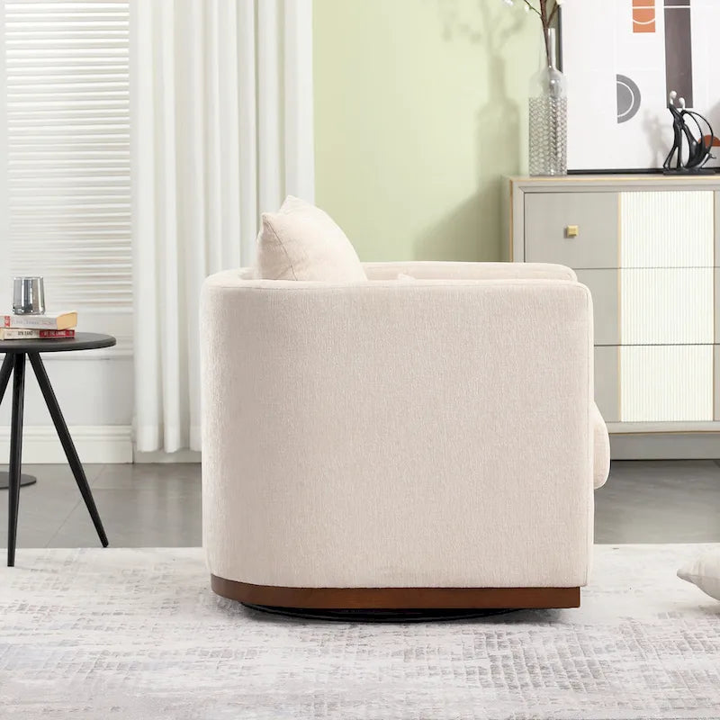 Chenille Swivel Barrel Chair with Metal Base