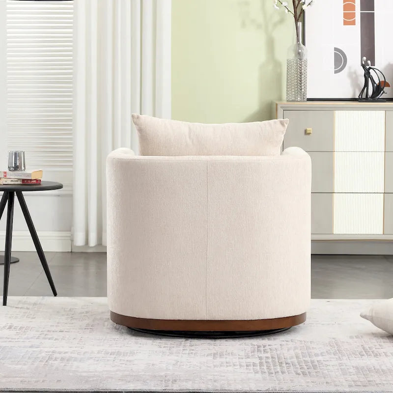 Chenille Swivel Barrel Chair with Metal Base