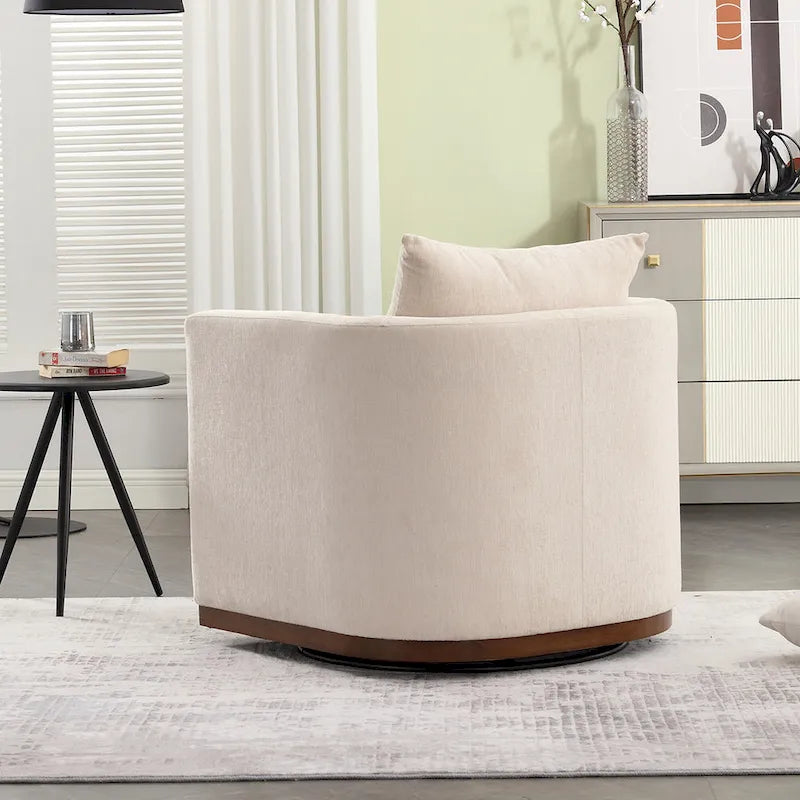 Chenille Swivel Barrel Chair with Metal Base