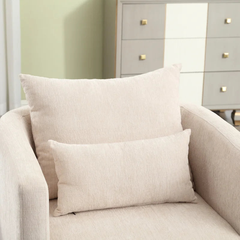 Chenille Swivel Barrel Chair with Metal Base