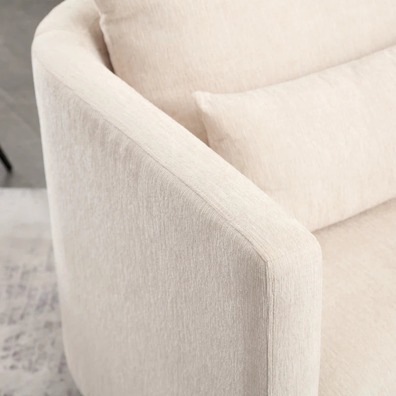 Chenille Swivel Barrel Chair with Metal Base
