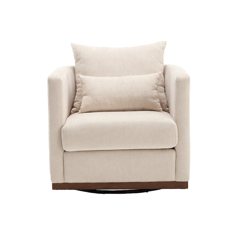 Chenille Swivel Barrel Chair with Metal Base