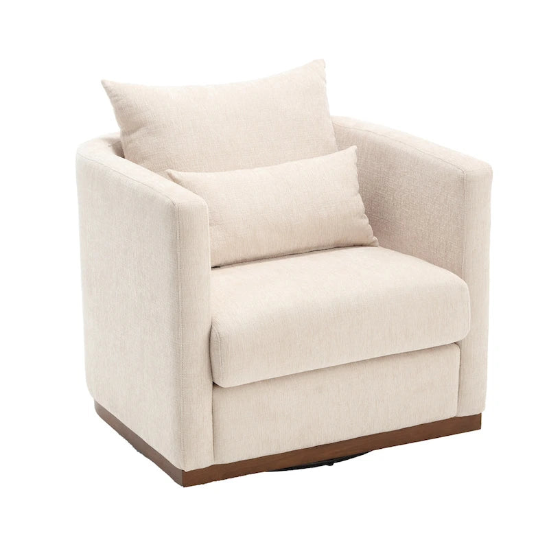 Chenille Swivel Barrel Chair with Metal Base