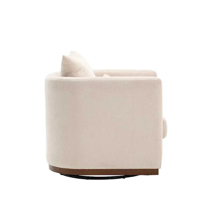 Chenille Swivel Barrel Chair with Metal Base
