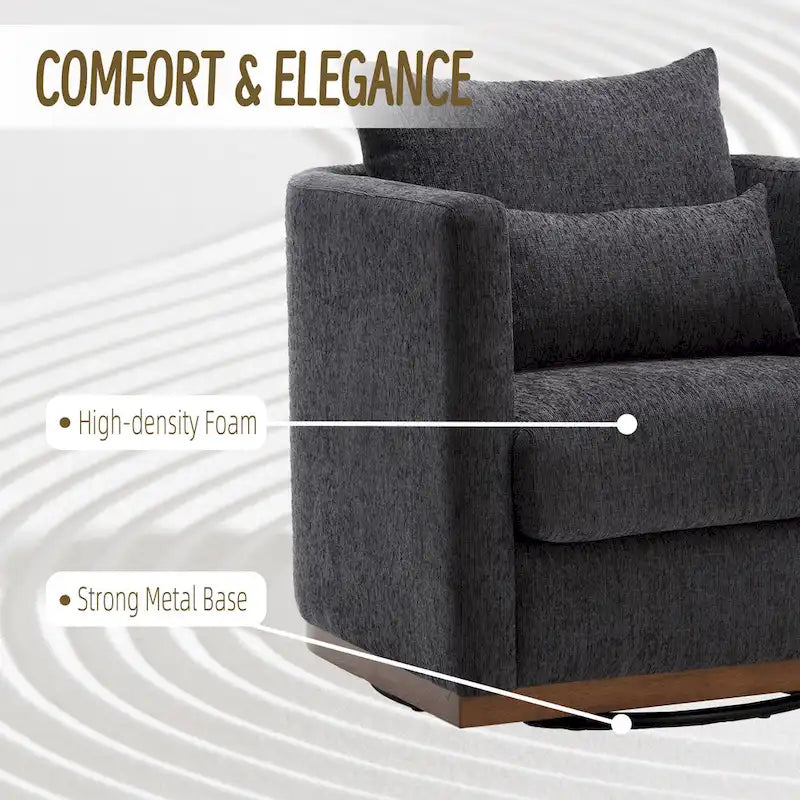 Chenille Swivel Barrel Chair with Metal Base